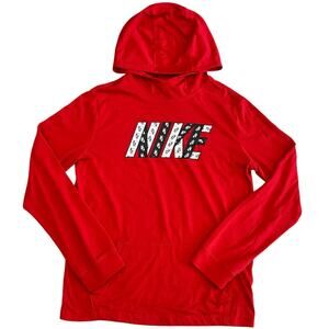 NIKE Boys Red Long Sleeve Logo Hooded Top Size Youth XL